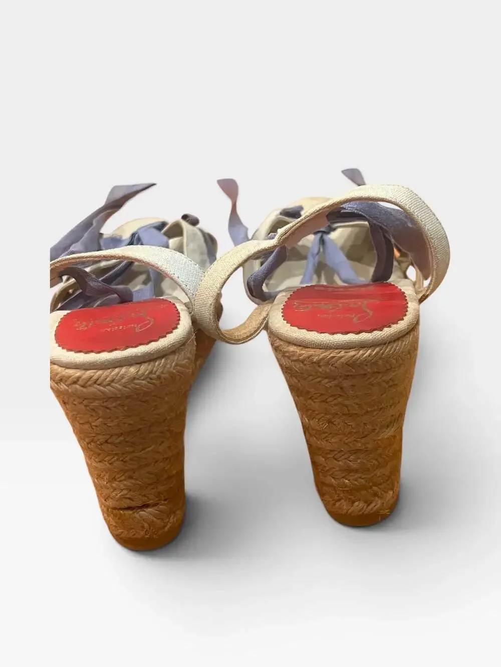 Christian Louboutin Cataribbon Blue Ribbon Leather Rope Espadrille Wedge Heel Si